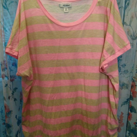 Old Navy Tops - Old Navy pink and buff striped shirt